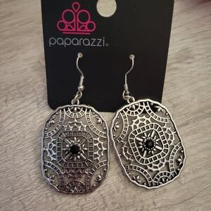 Paparazzi Elegant Silver and Black Earrings